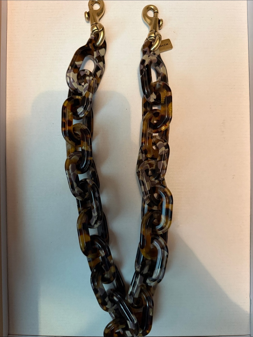 Coach Tortoiseshell Brown and Black Resin Link STRAP/Necklace with Gold Hardware